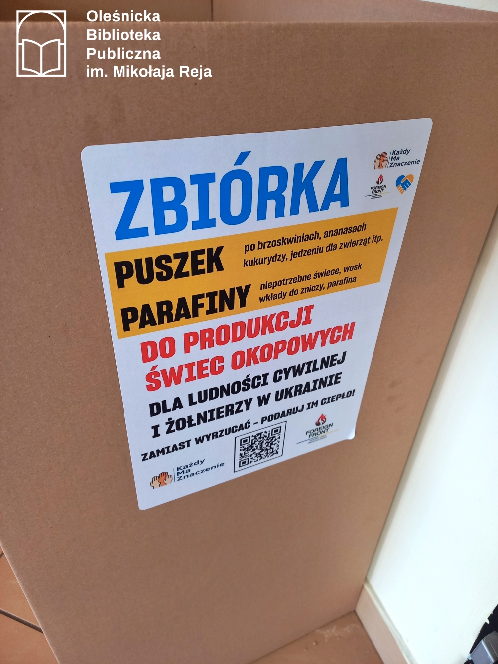Oznakowanie na kartonie na zbiórkę puszek i parafiny